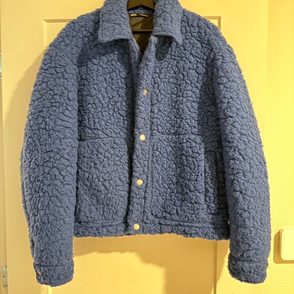 Zara Men's Cozy Blue Fleece Jacket teddy jacket
